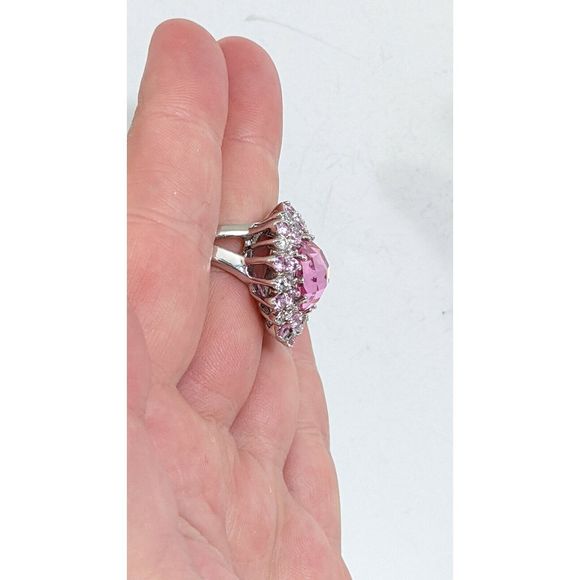 Size 8 huge Pink Cluster Sunflower Sterling Silver Cocktail Ring - Picture 6 of 9